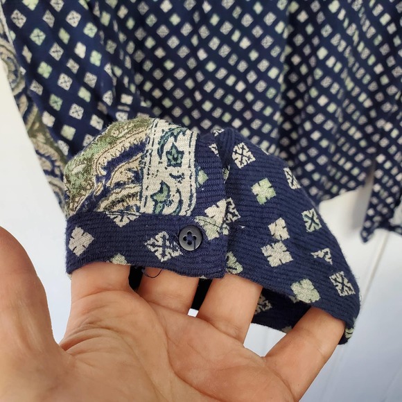 Lucky Brand Women's Medium Long Sleeve Boho Blue White Paisley Print Top - Picture 9 of 9